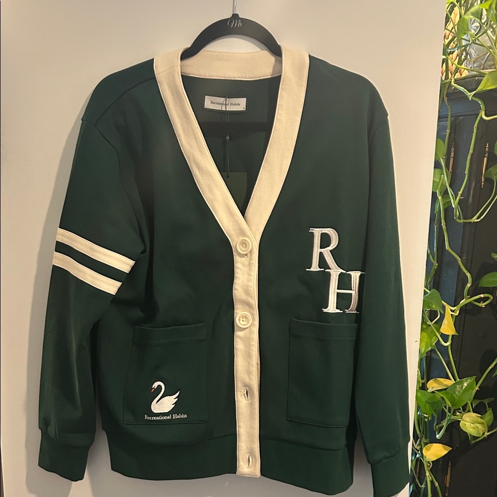 Green and Cream Cardigan with Logo